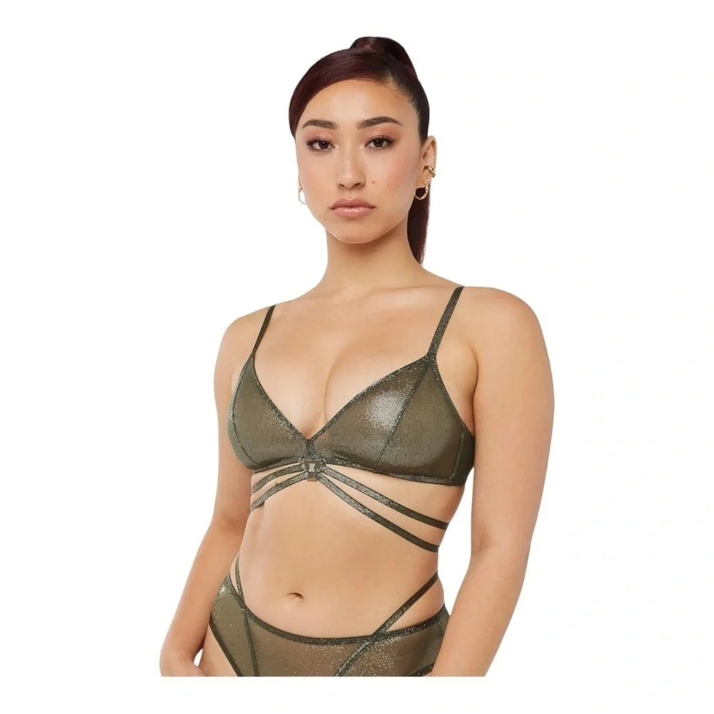 Savage X Fenty Going Platinum Strappy Mesh Bralette in Deep Forest Green NWT